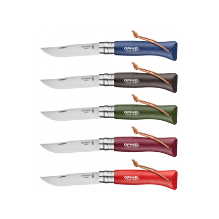 Nůž Opinel VRI N°08 Trekking s koženou šňůrkou barevný