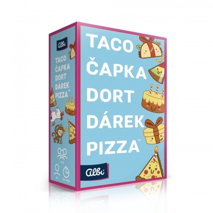 Taco, čapka, dort, dárek, pizza